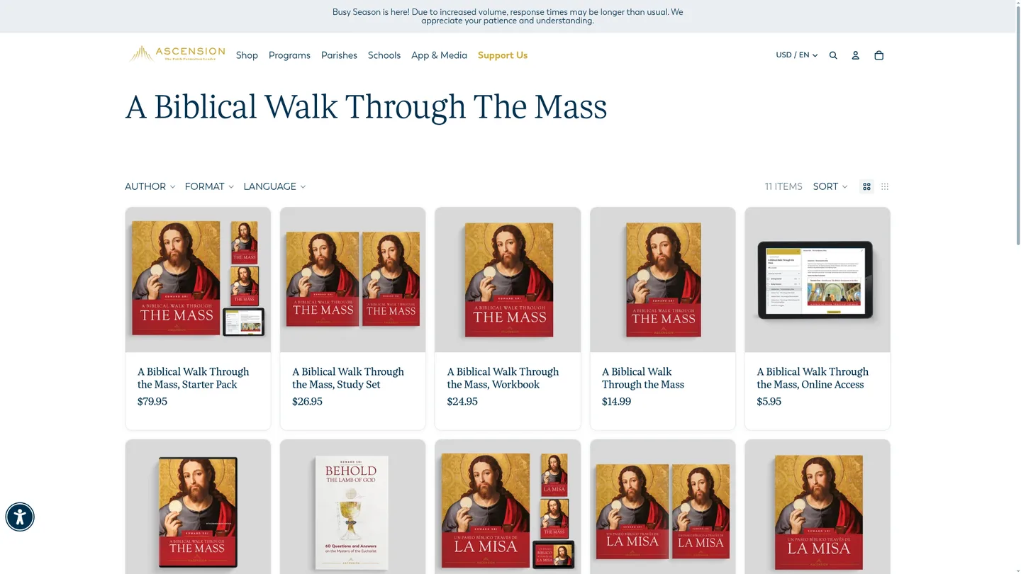 Screenshot of the A Biblical Walk Through the Mass publisher website