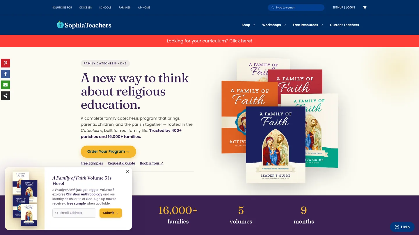 Screenshot of the A Family of Faith publisher website