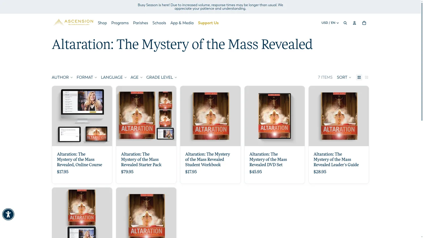 Screenshot of the Altaration: The Mystery of the Mass Revealed publisher website
