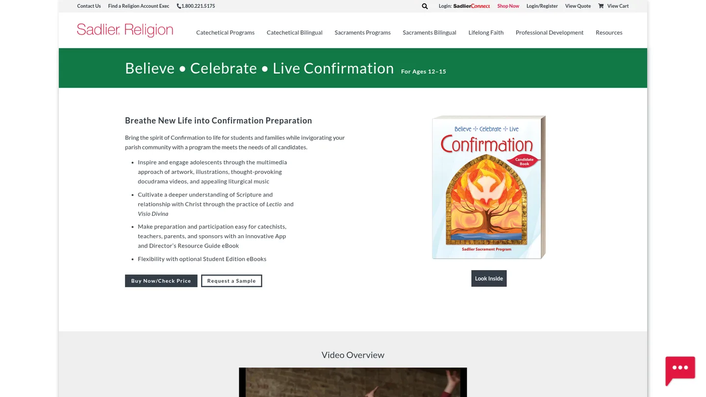 Screenshot of the Believe, Celebrate, Live: Confirmation publisher website
