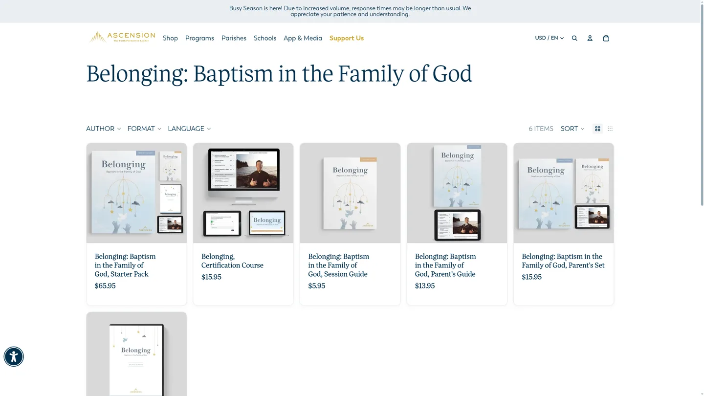 Screenshot of the Belonging: Baptism in the Family of God publisher website