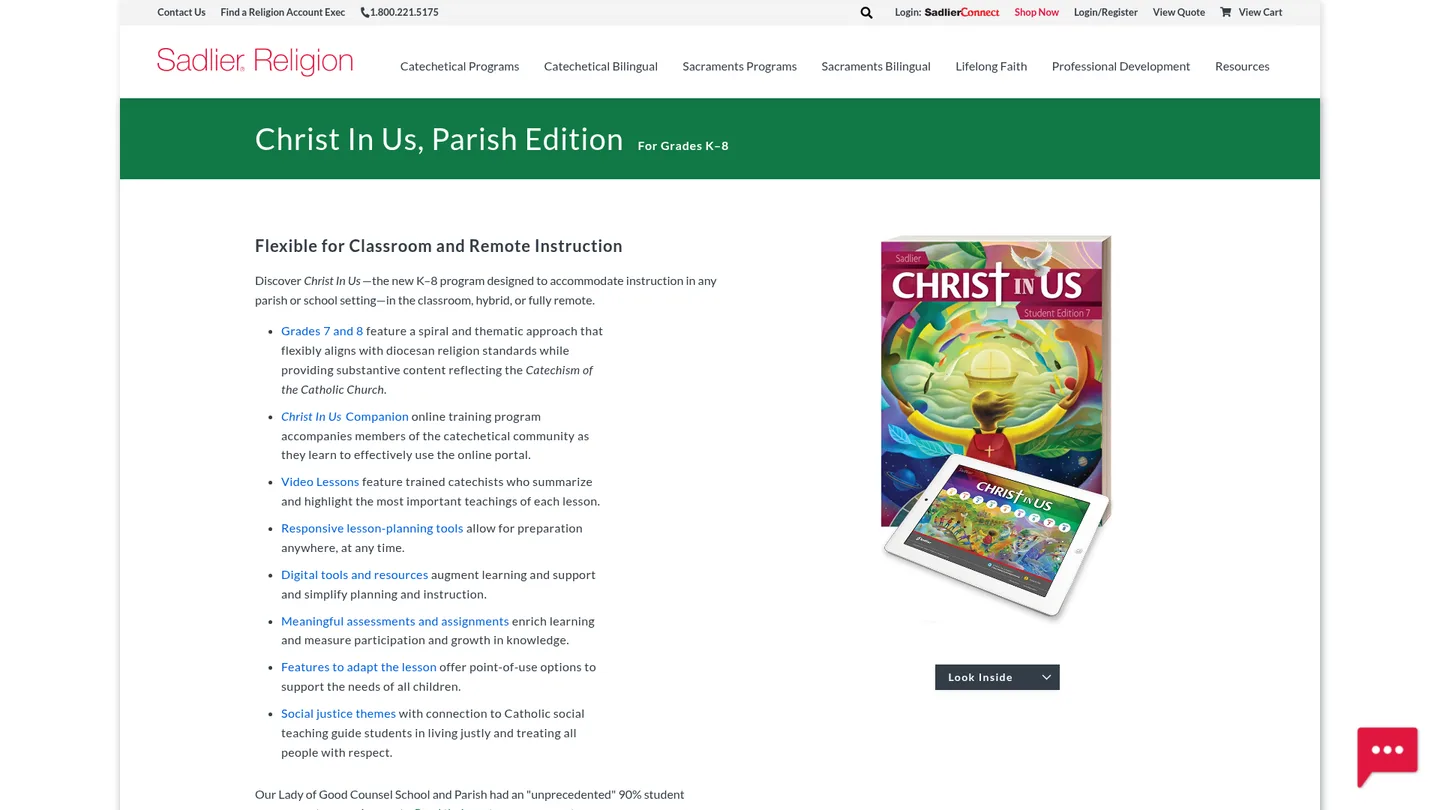 Screenshot of the Christ In Us, Parish Edition publisher website