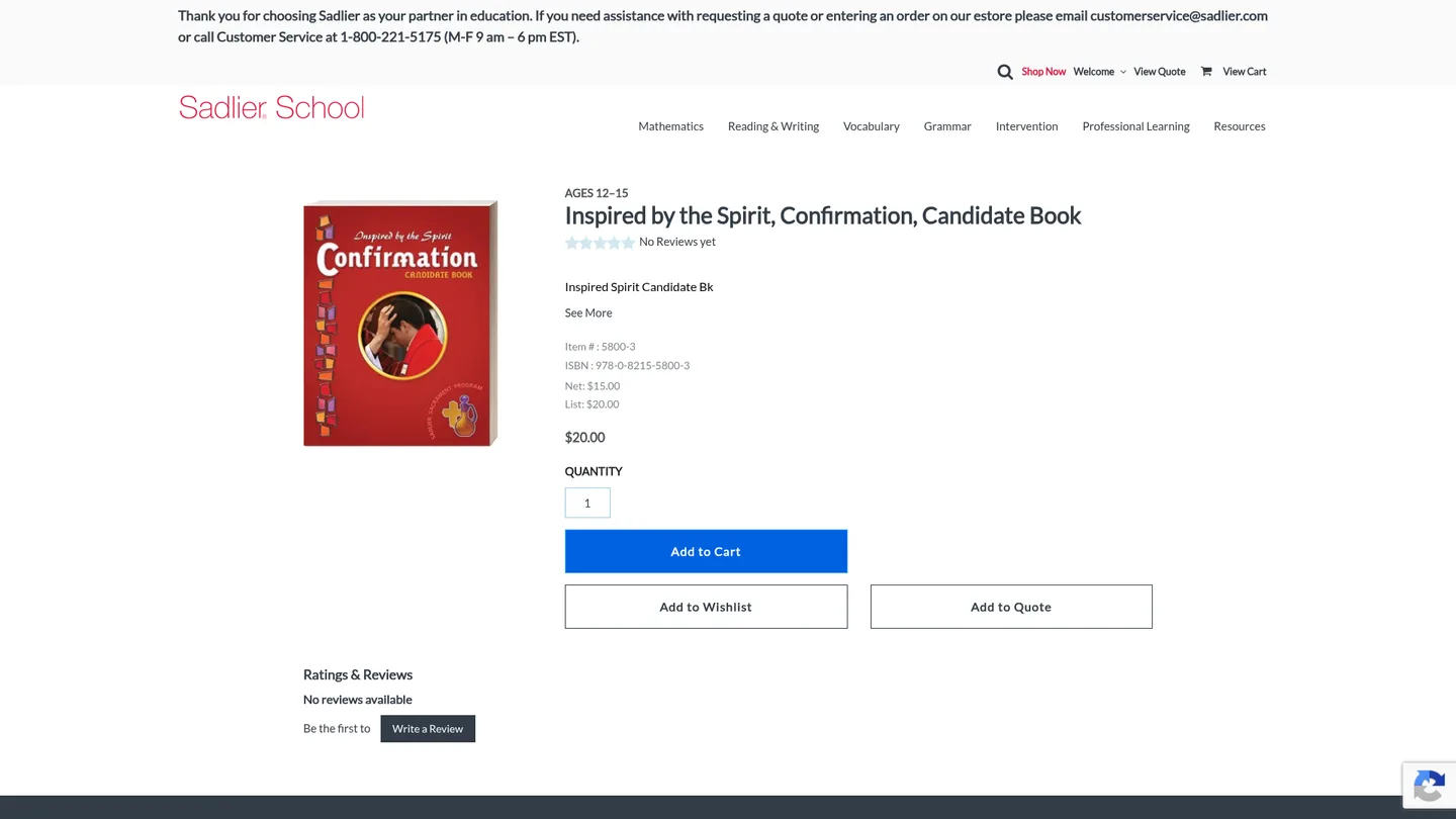 Screenshot of the Confirmation: Inspired by the Spirit publisher website
