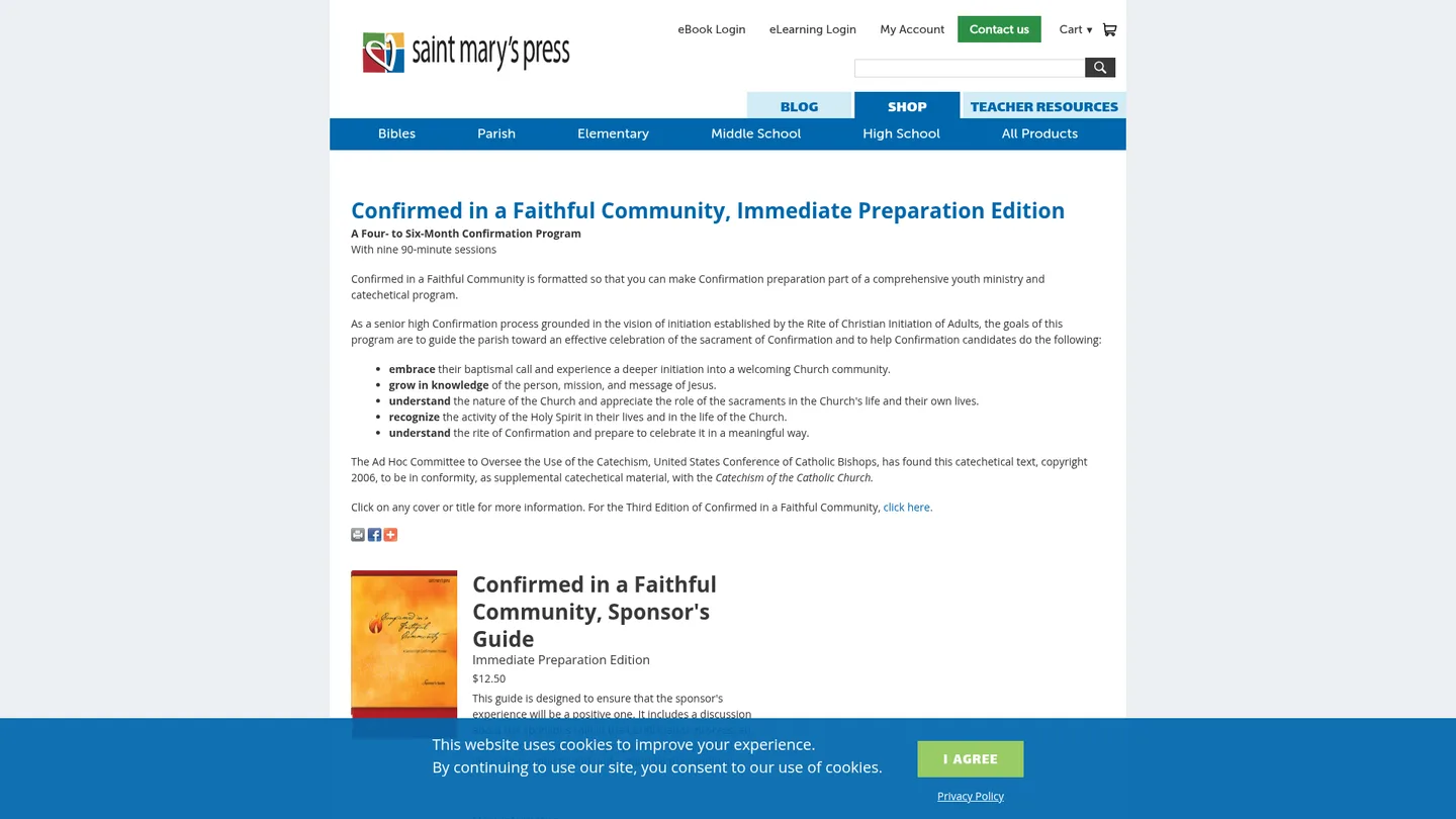 Screenshot of the Confirmed in a Faithful Community publisher website