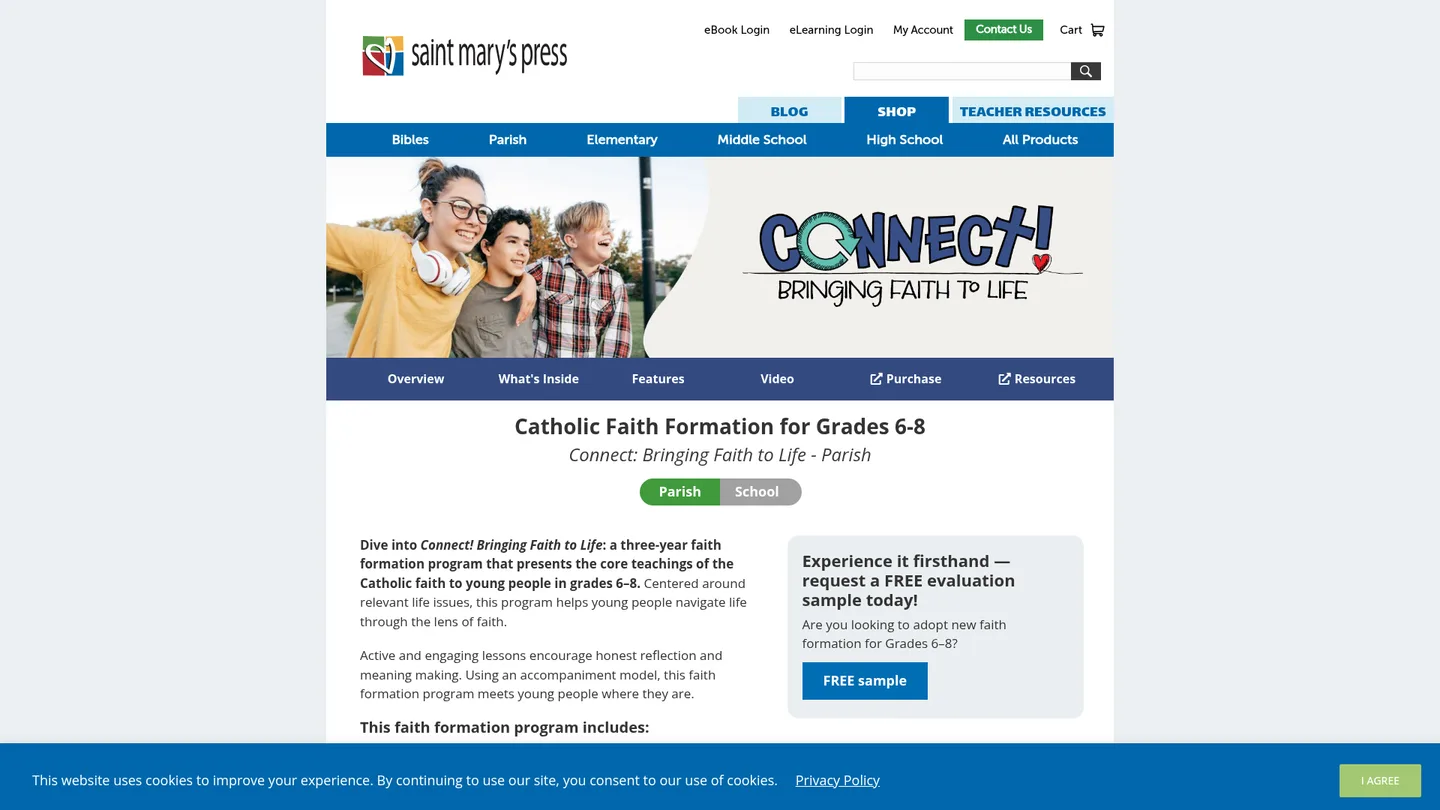 Screenshot of the Connect: Faith Formation for Middle School publisher website