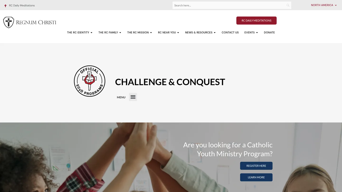 Screenshot of the Conquest Boys Youth Ministry publisher website