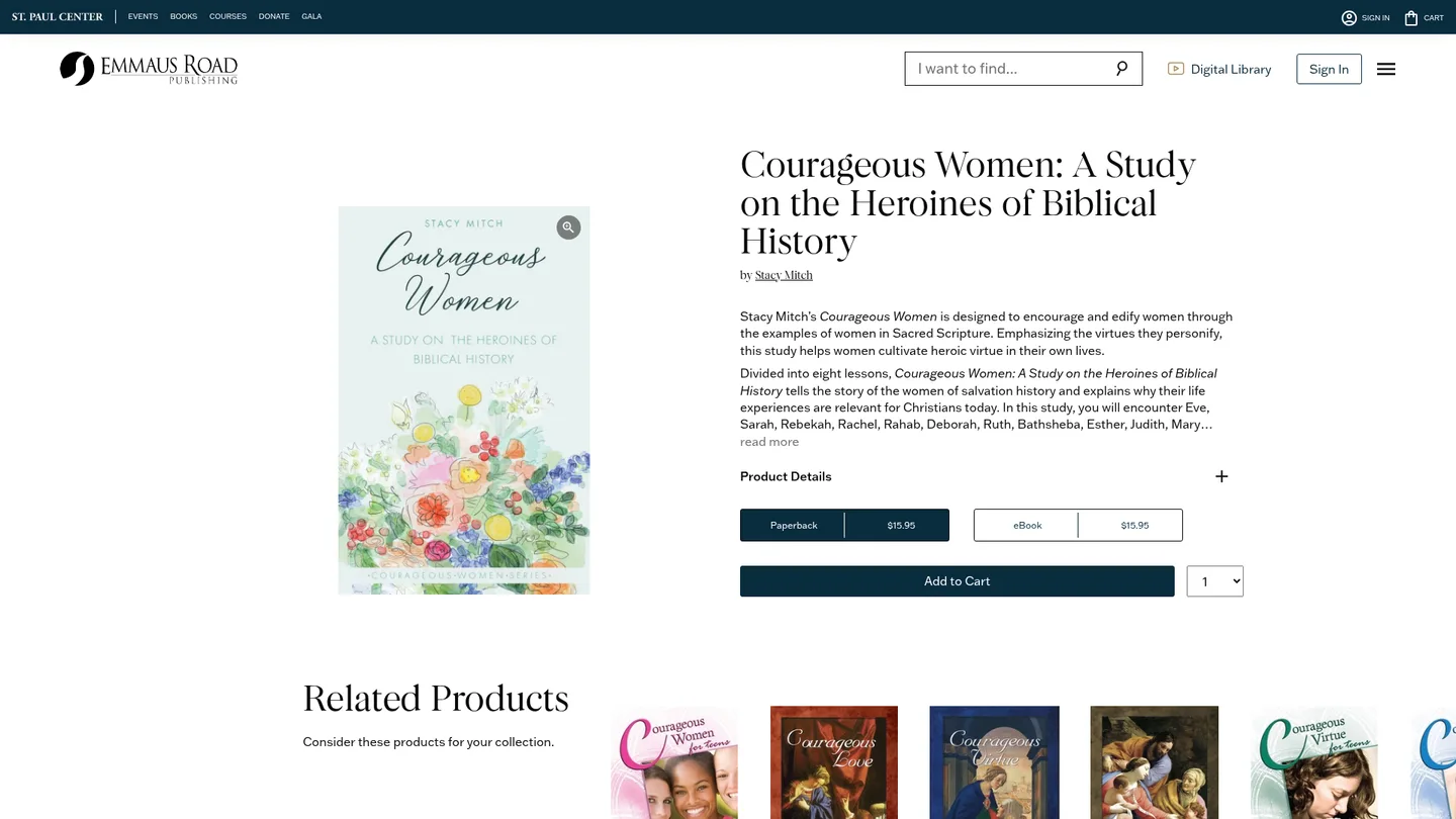 Screenshot of the Courageous Women: A Study on the Heroines of Biblical History publisher website