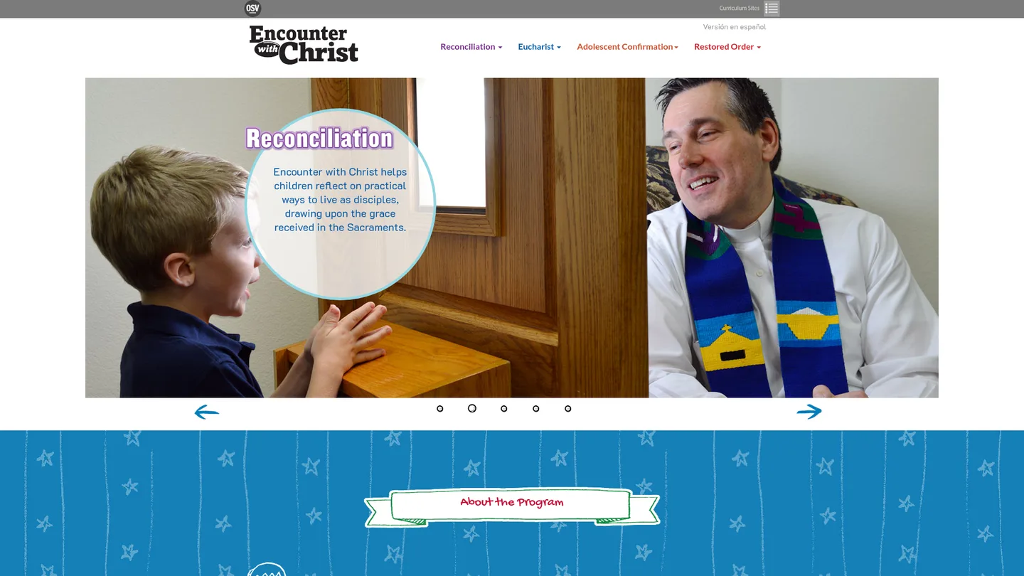 Screenshot of the Encounter with Christ: Eucharist and Reconciliation publisher website