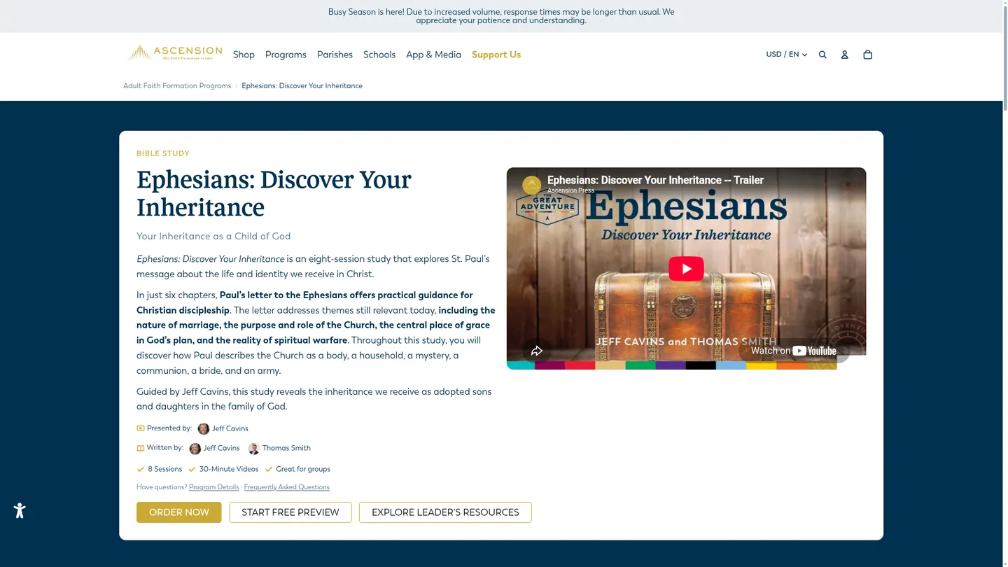 Screenshot of the Ephesians: Discover Your Inheritance publisher website