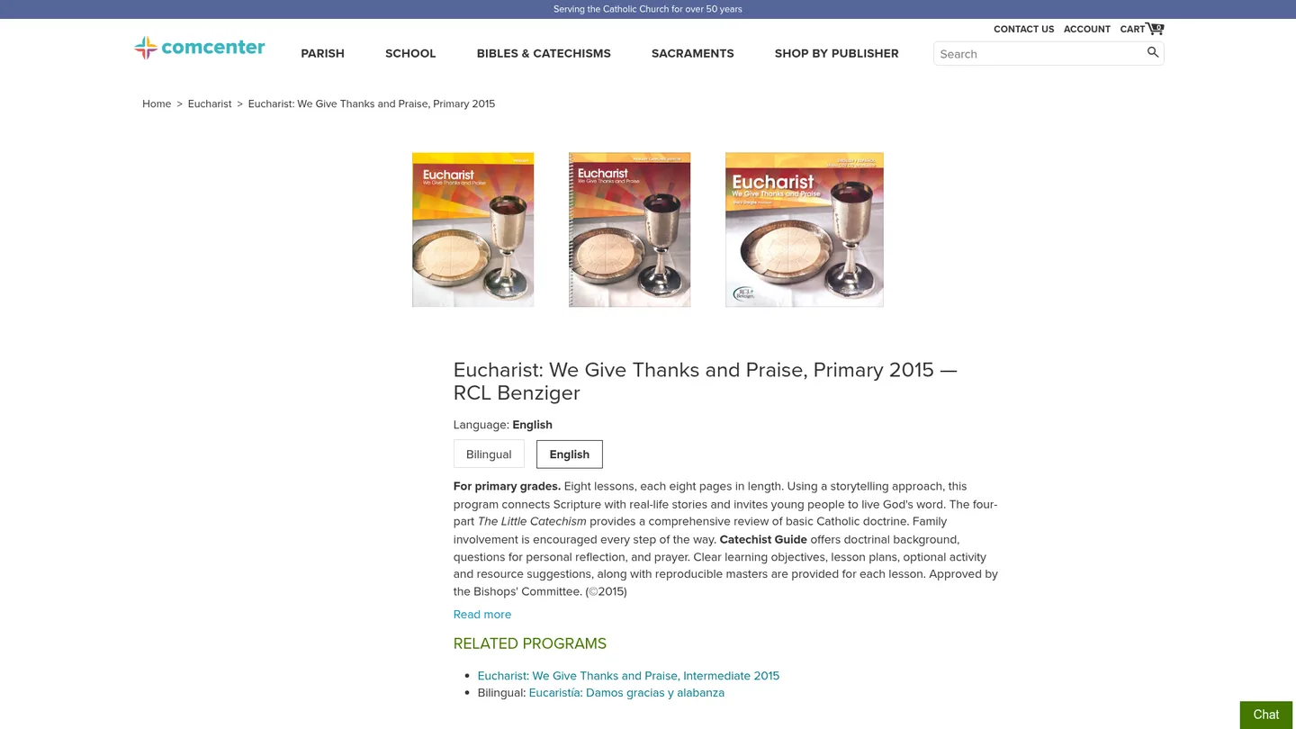 Screenshot of the Eucharist: We Give Thanks and Praise publisher website
