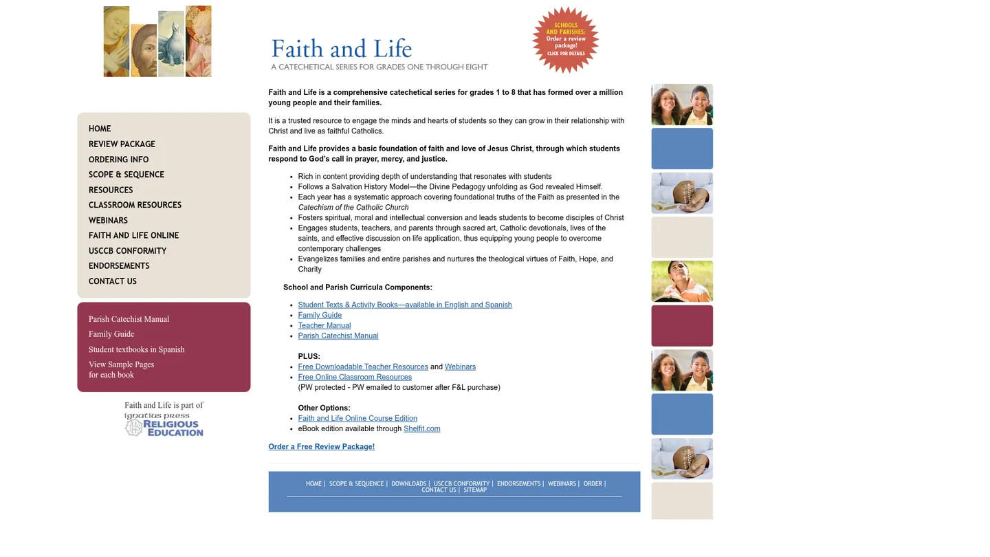 Screenshot of the Faith and Life Series publisher website