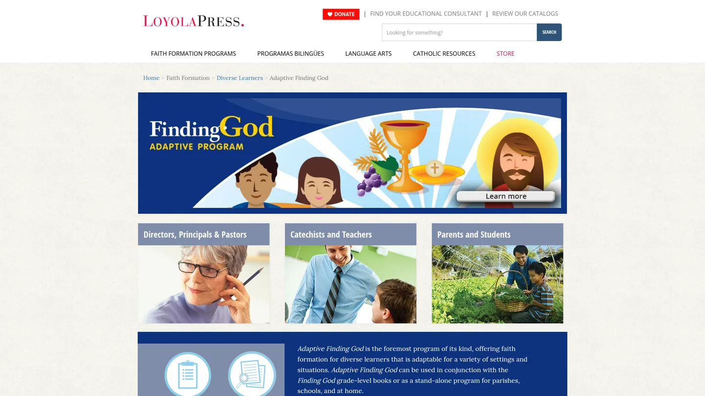 Screenshot of the Finding God: Adaptive Edition publisher website