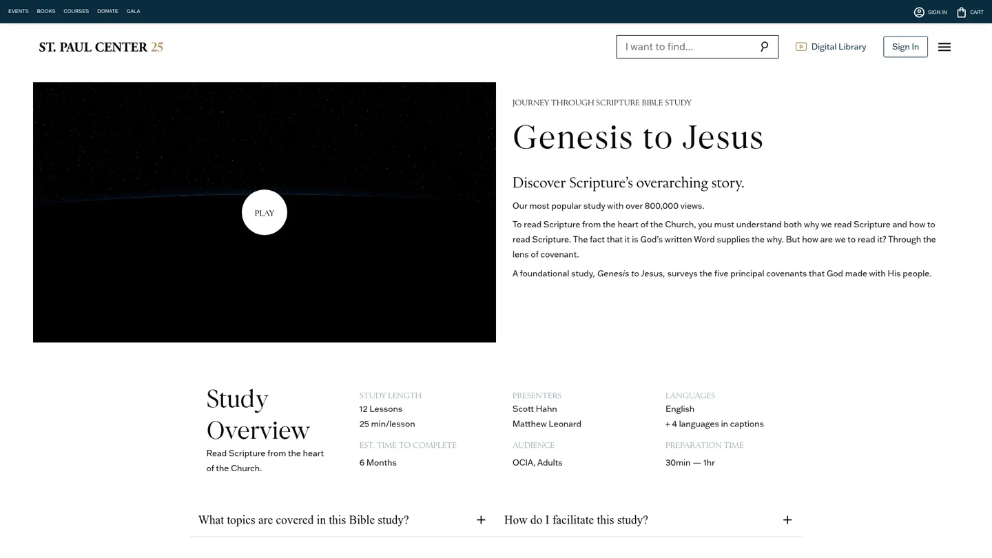 Screenshot of the Genesis to Jesus publisher website