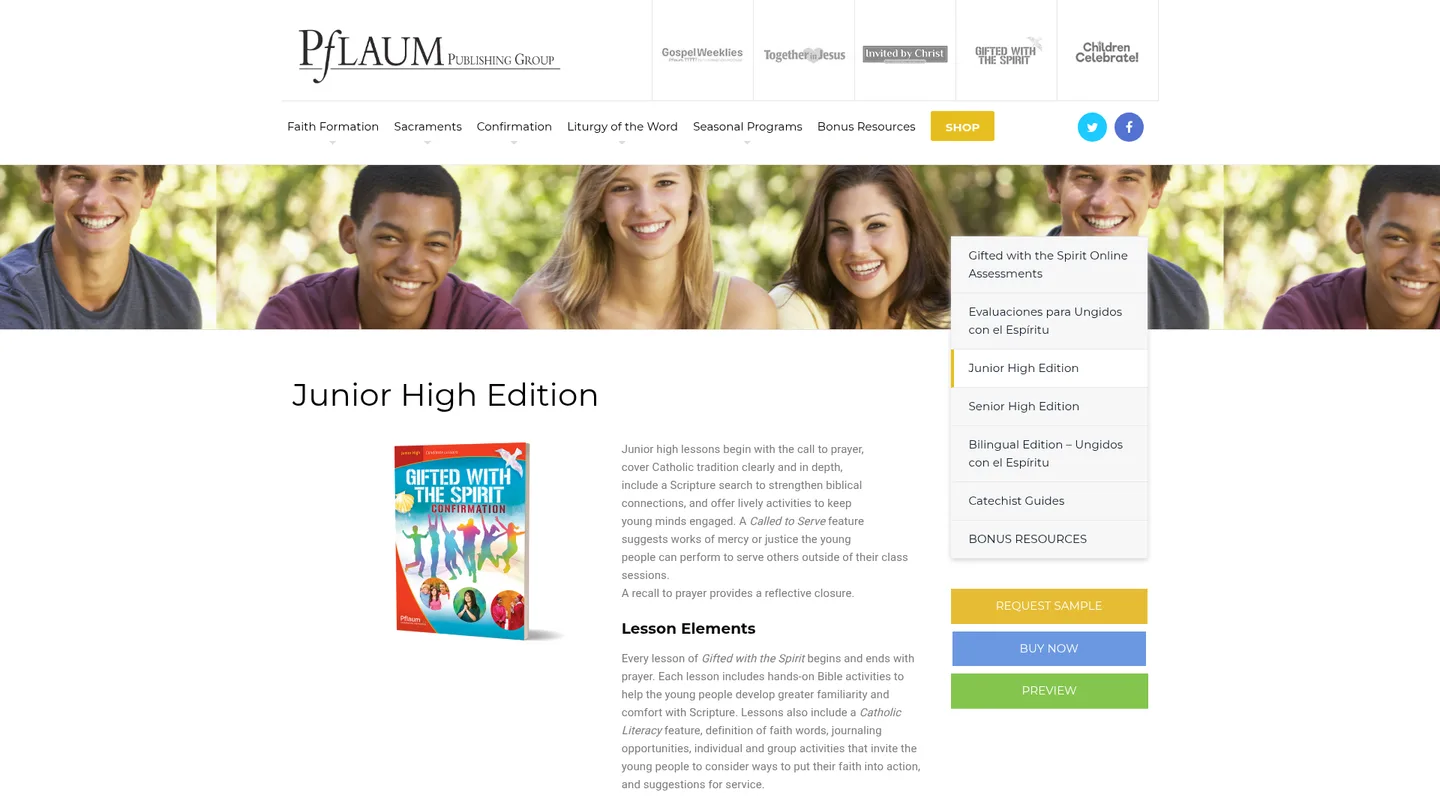Screenshot of the Gifted with the Spirit (Junior High) publisher website