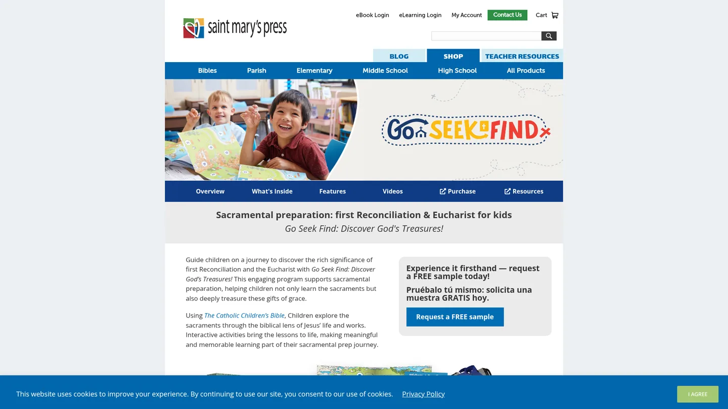 Screenshot of the Go Seek Find: Discover Gods Treasures publisher website