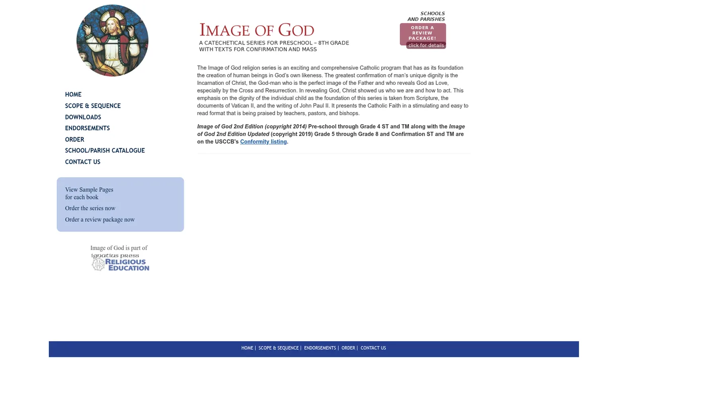 Screenshot of the Image of God Series publisher website