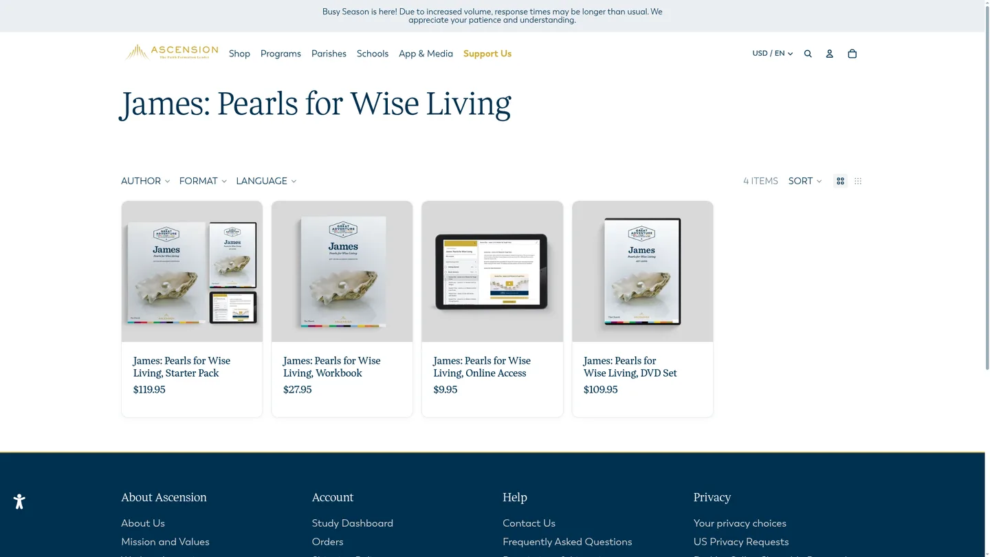 Screenshot of the James: Pearls for Wise Living publisher website