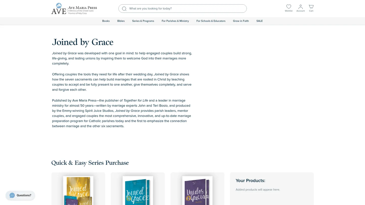 Screenshot of the Joined by Grace: Marriage Prep publisher website