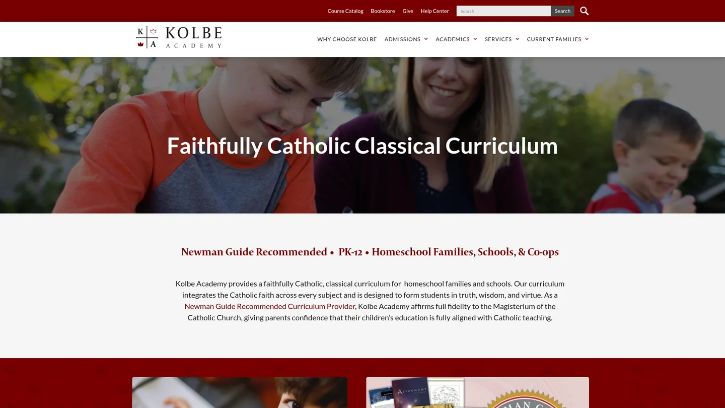 Screenshot of the Kolbe Academy Ignatian Religion Curriculum publisher website