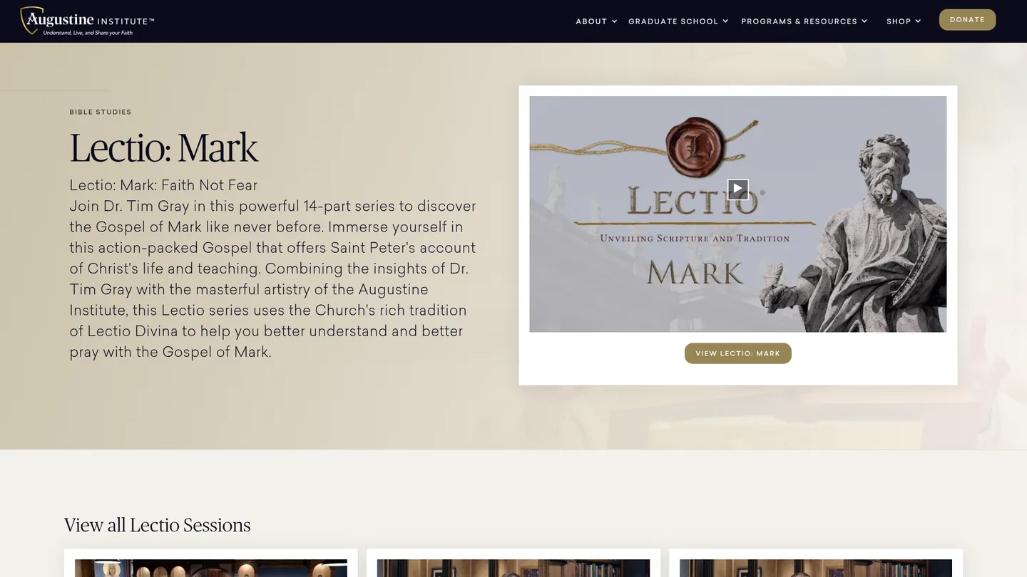 Screenshot of the Lectio: Mark with Dr. Tim Gray publisher website