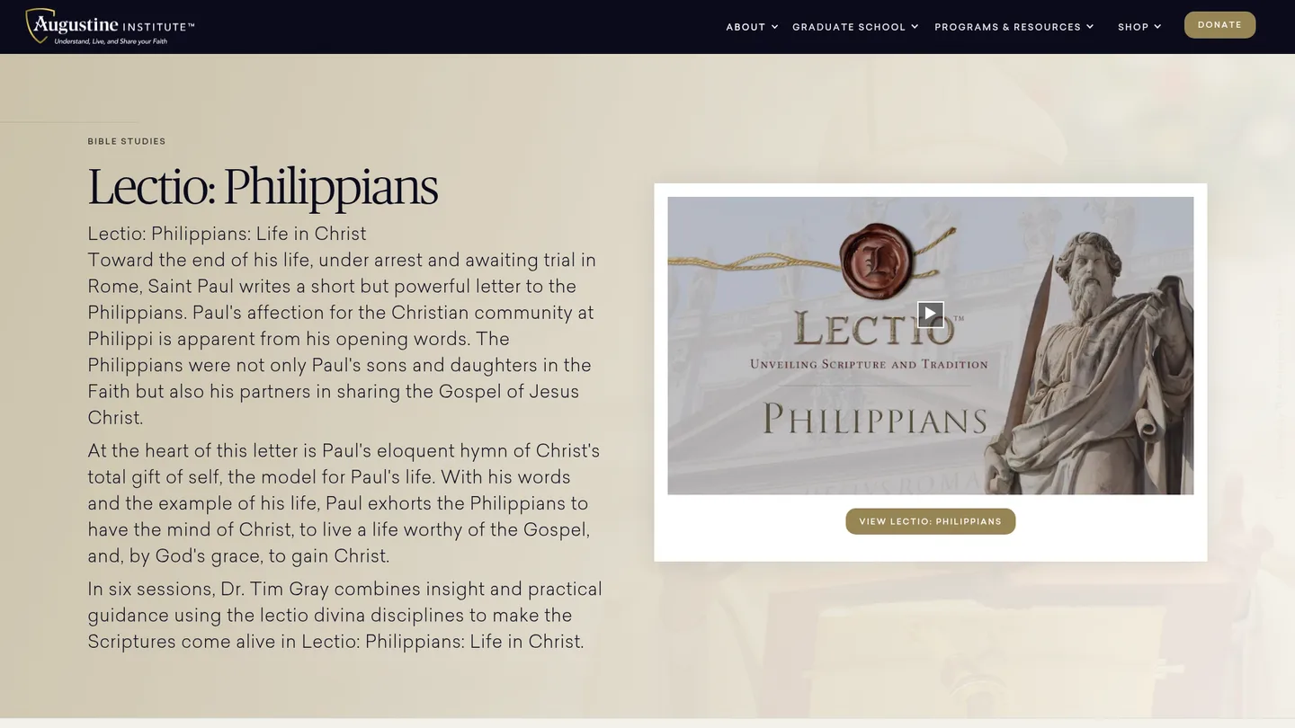 Screenshot of the Lectio: Philippians with Dr. Tim Gray publisher website