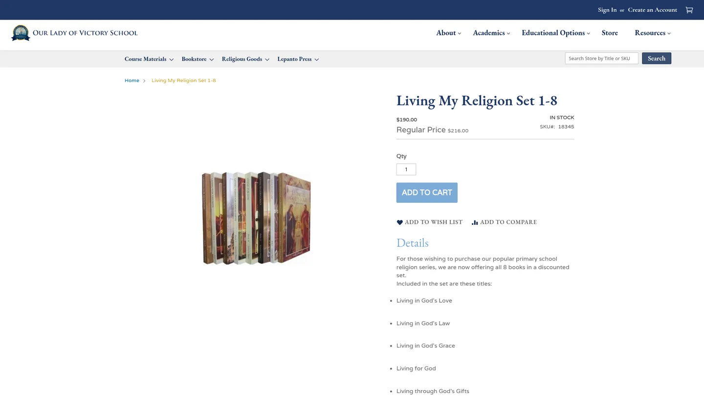 Screenshot of the Living My Religion Series publisher website