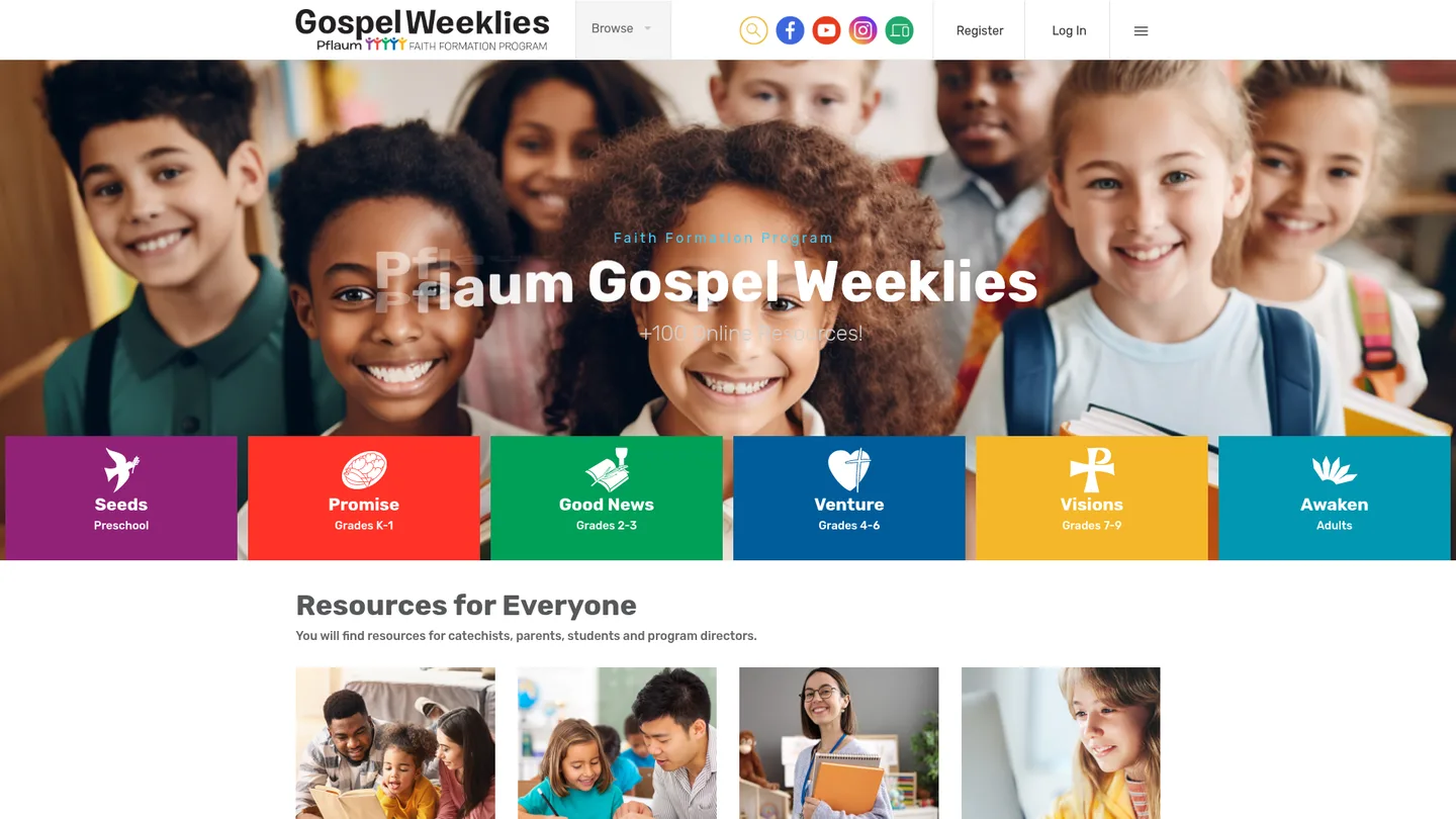 Screenshot of the Pflaum Gospel Weeklies publisher website
