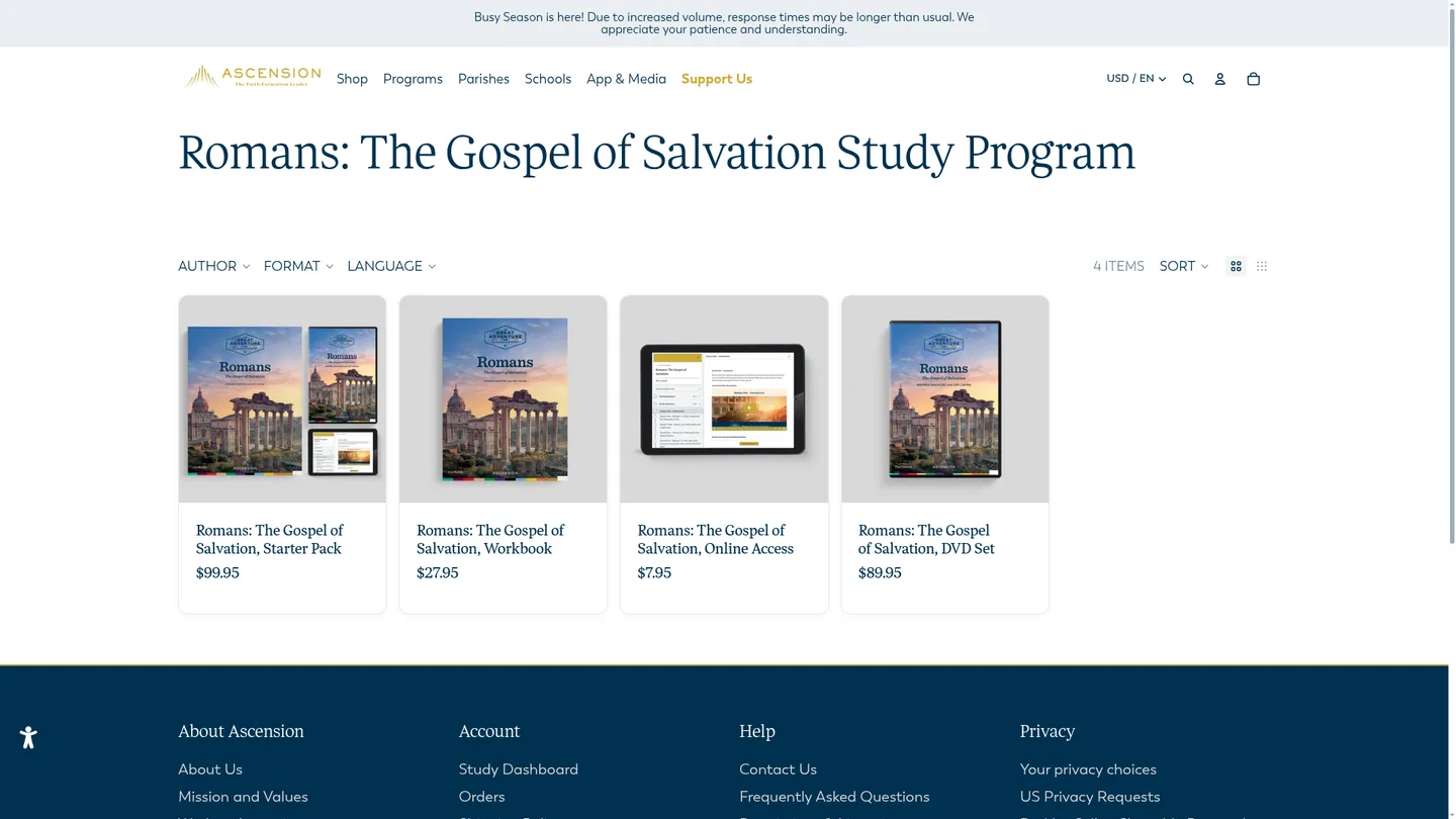 Screenshot of the Romans: The Gospel of Salvation publisher website