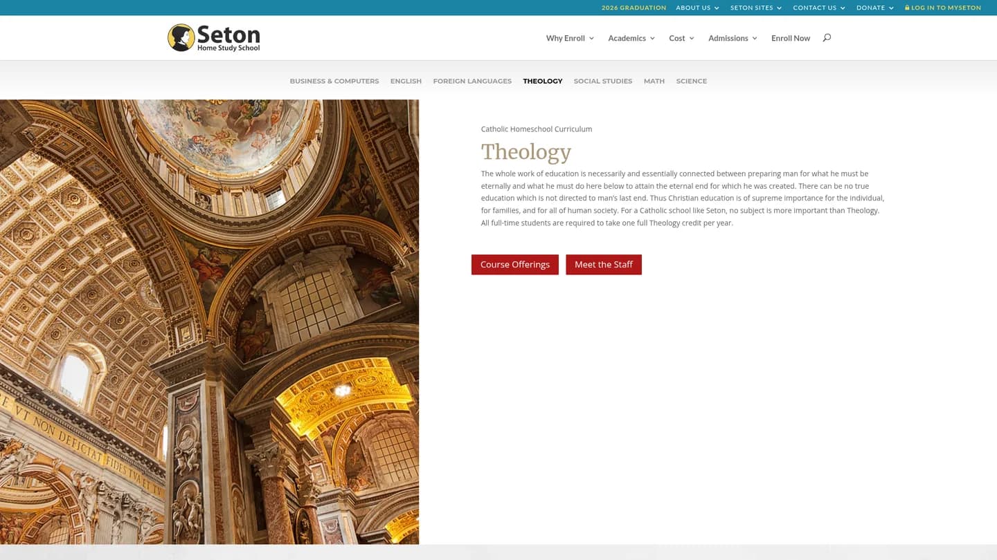 Screenshot of the Seton High School Theology Program publisher website