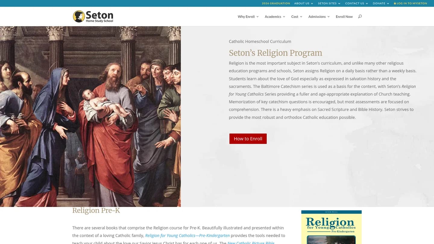 Screenshot of the Seton Religion (Religion for Young Catholics) publisher website