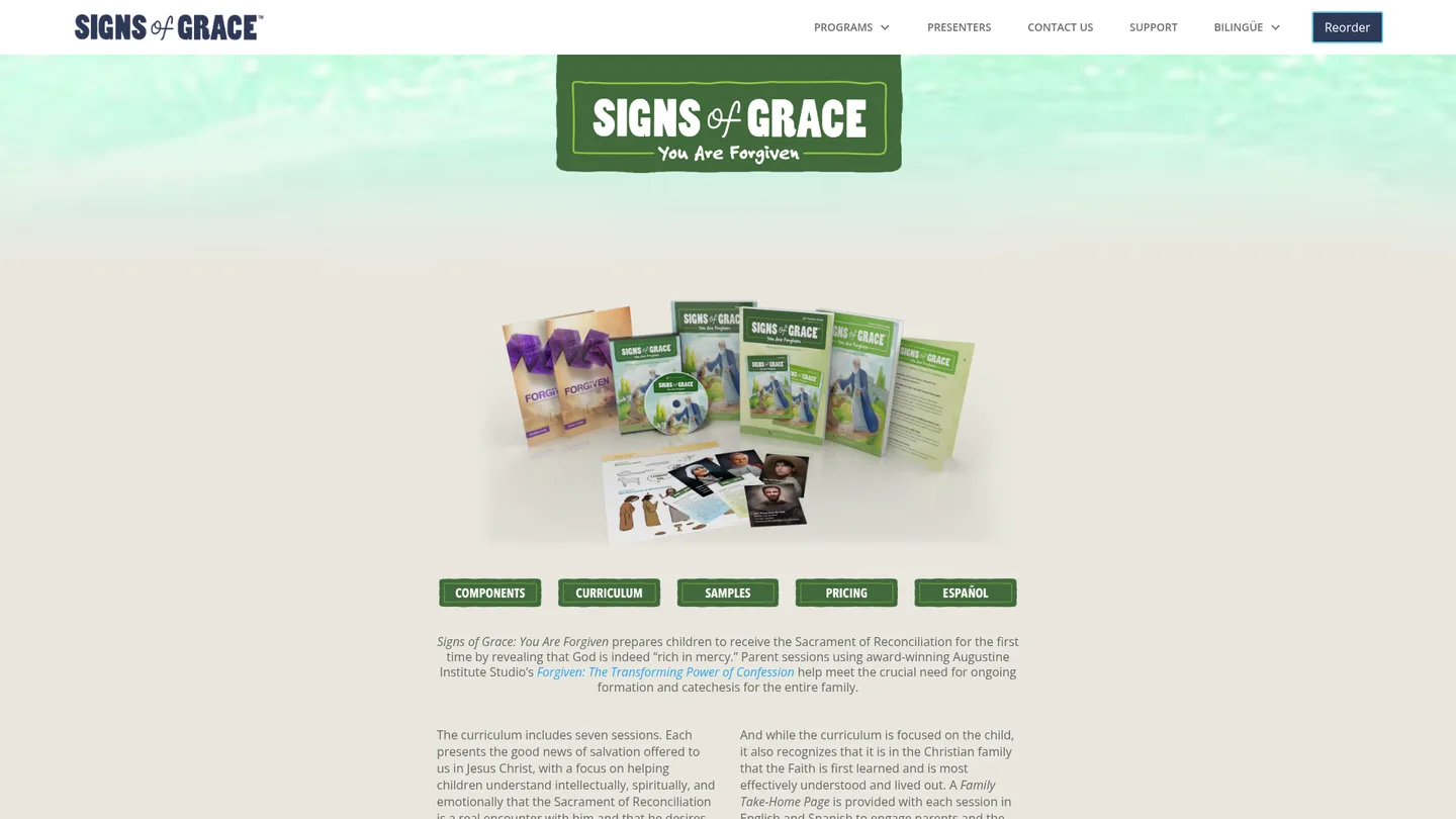 Screenshot of the Signs of Grace: You Are Forgiven publisher website
