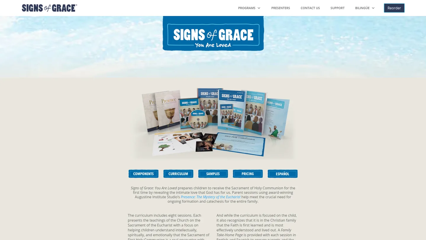 Screenshot of the Signs of Grace: You Are Loved publisher website
