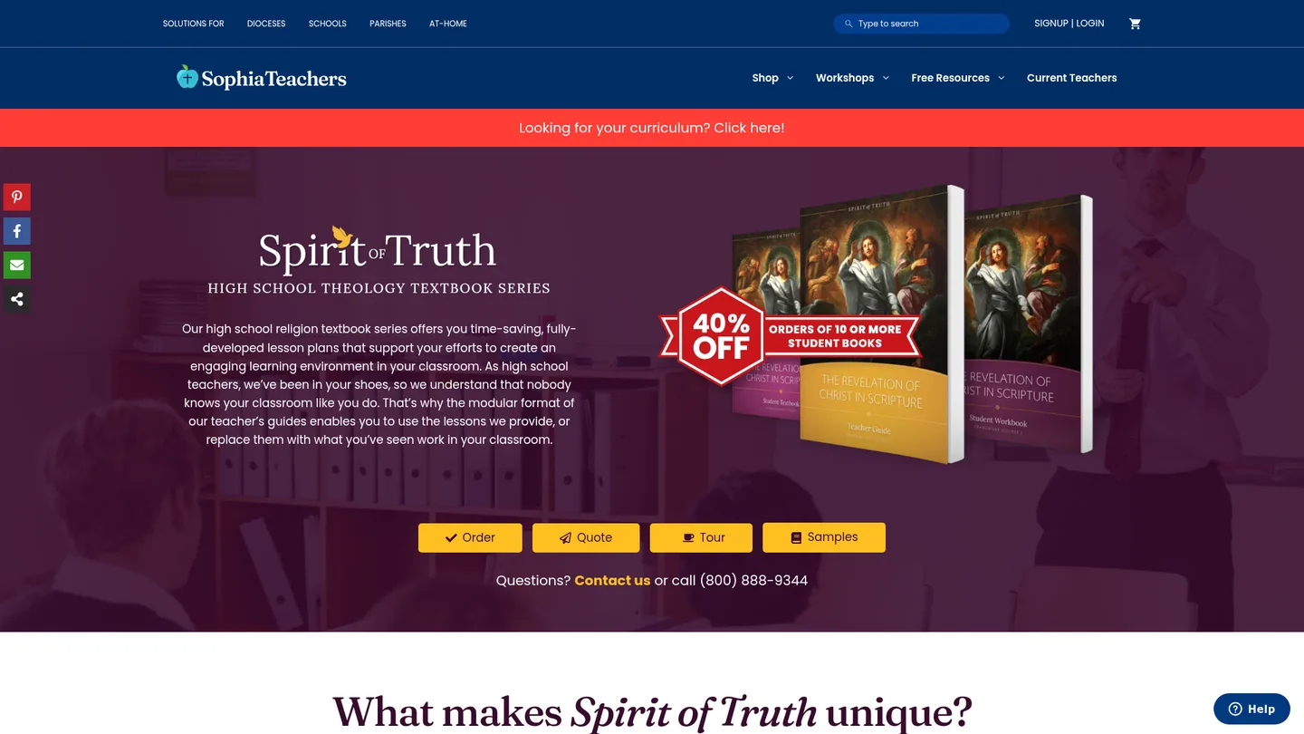 Screenshot of the Spirit of Truth: High School Edition publisher website