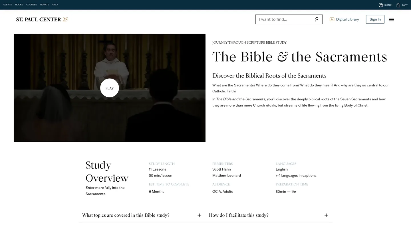 Screenshot of the The Bible and the Sacraments publisher website