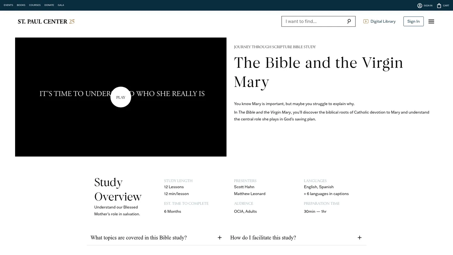 Screenshot of the The Bible and the Virgin Mary publisher website