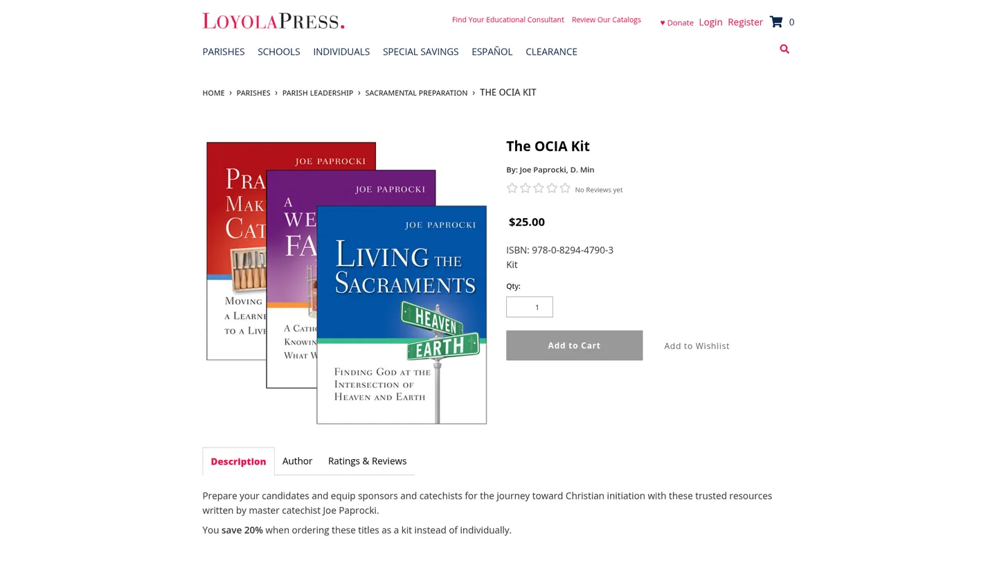 Screenshot of the The OCIA Kit publisher website