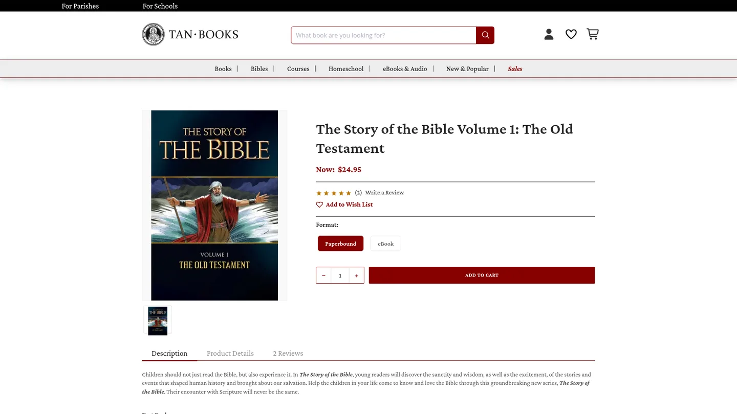 Screenshot of the The Story of the Bible Series publisher website