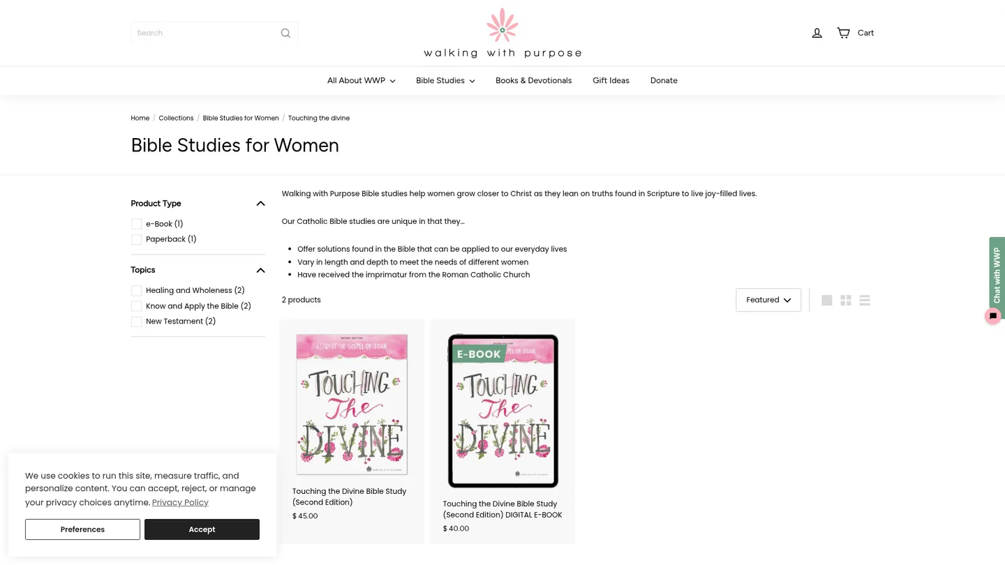 Screenshot of the Touching the Divine publisher website