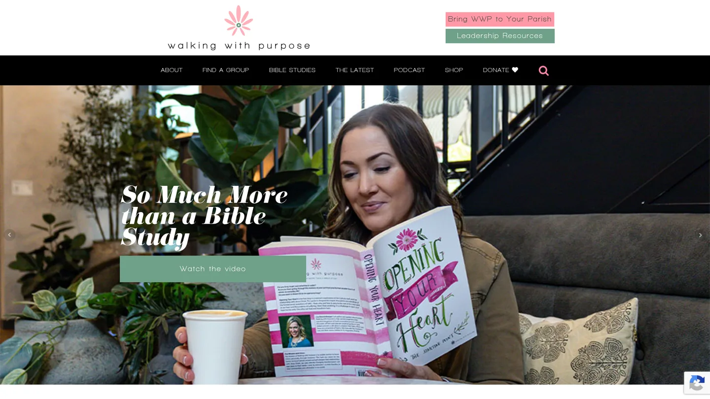 Screenshot of the Walking with Purpose studies publisher website