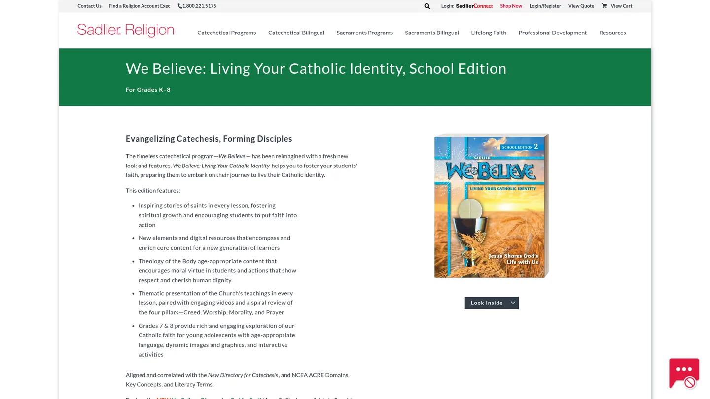 Screenshot of the We Believe: Catholic Identity Edition publisher website