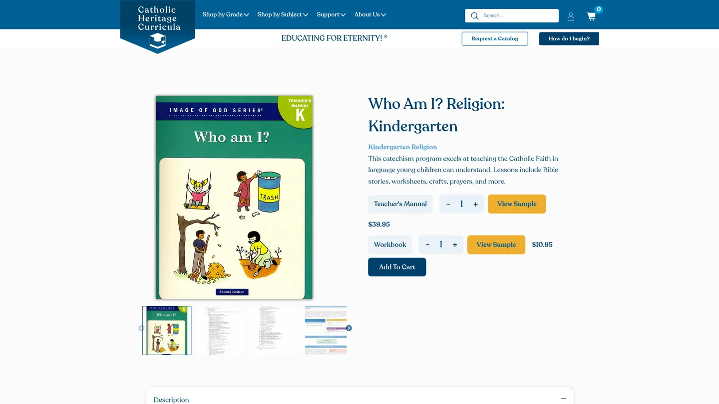 Screenshot of the Who Am I? Family Catechesis Series publisher website