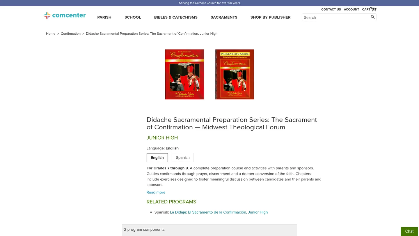 Screenshot of the Didache Sacramental Preparation Series: The Sacrament of Confirmation public landing page